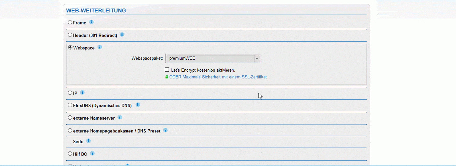 Einstellung des Let’s Encrypt Zertifikates