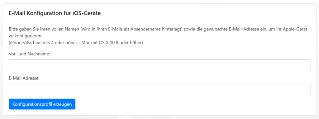 Automatische Einrichtung vom Apple Postfach - Eintragen der Daten