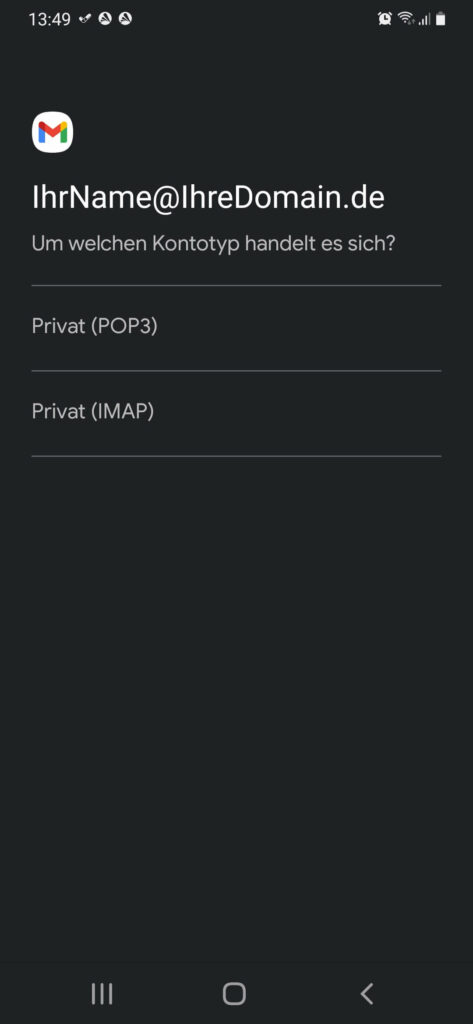 GMail Kontotyp Android