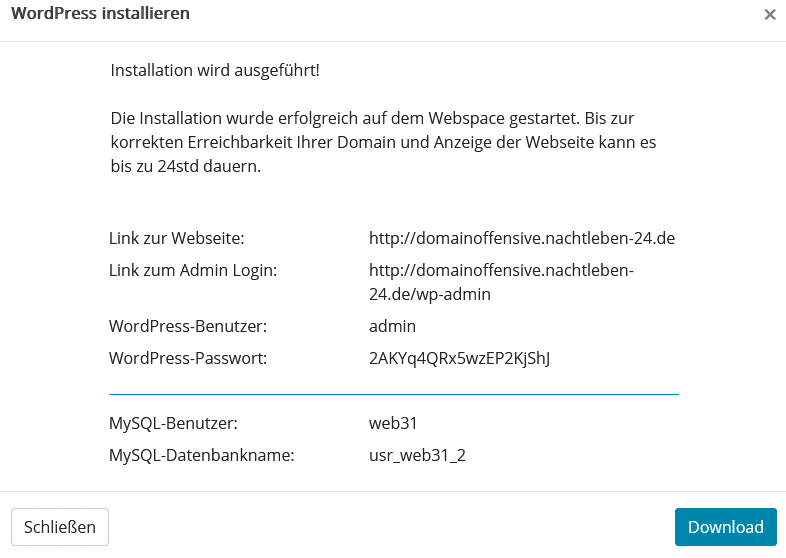 Per Software (1-Klick) WordPress installieren
