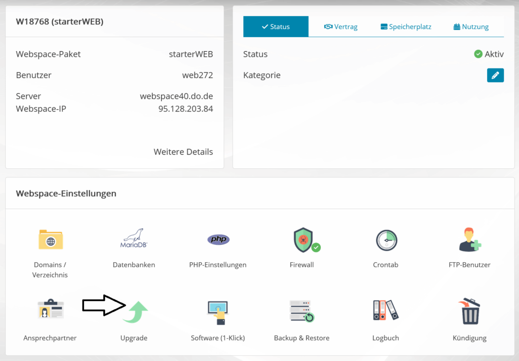 Einstellungen Webspace