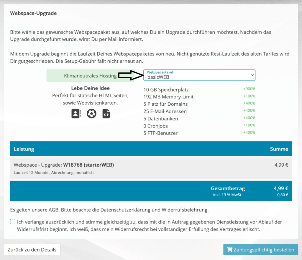 Webspace-Upgrade