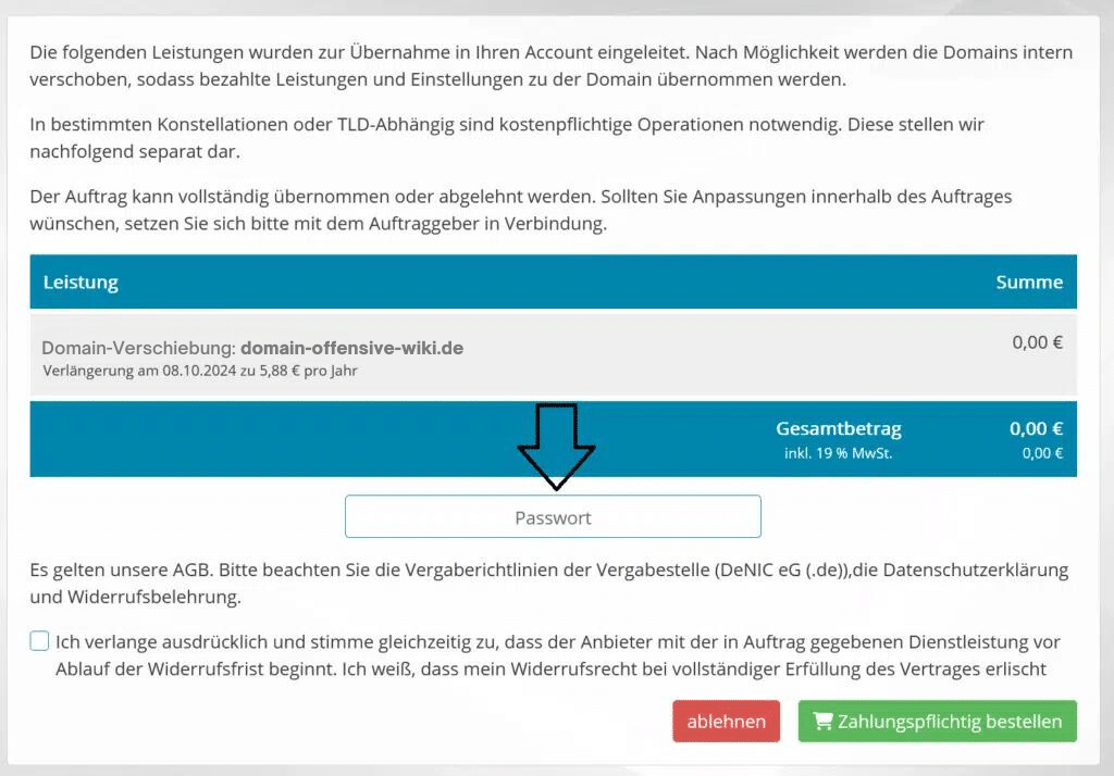 Domain-Push Bestätigung