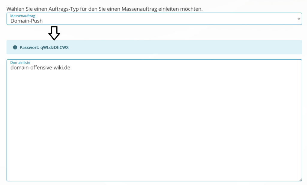 Passwort für internen Domaintransfer (Domain-Push)