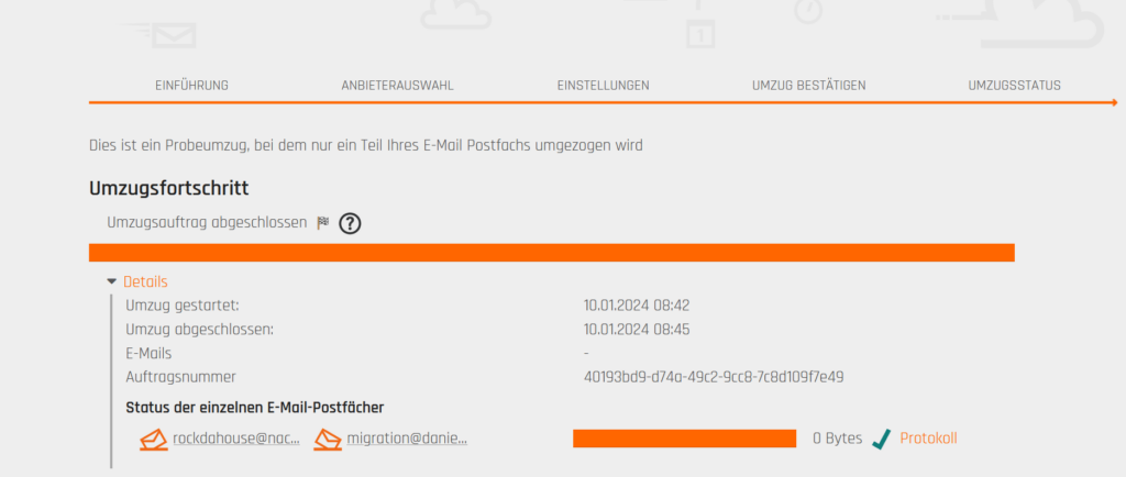 Fortschritt Postfach-Migration