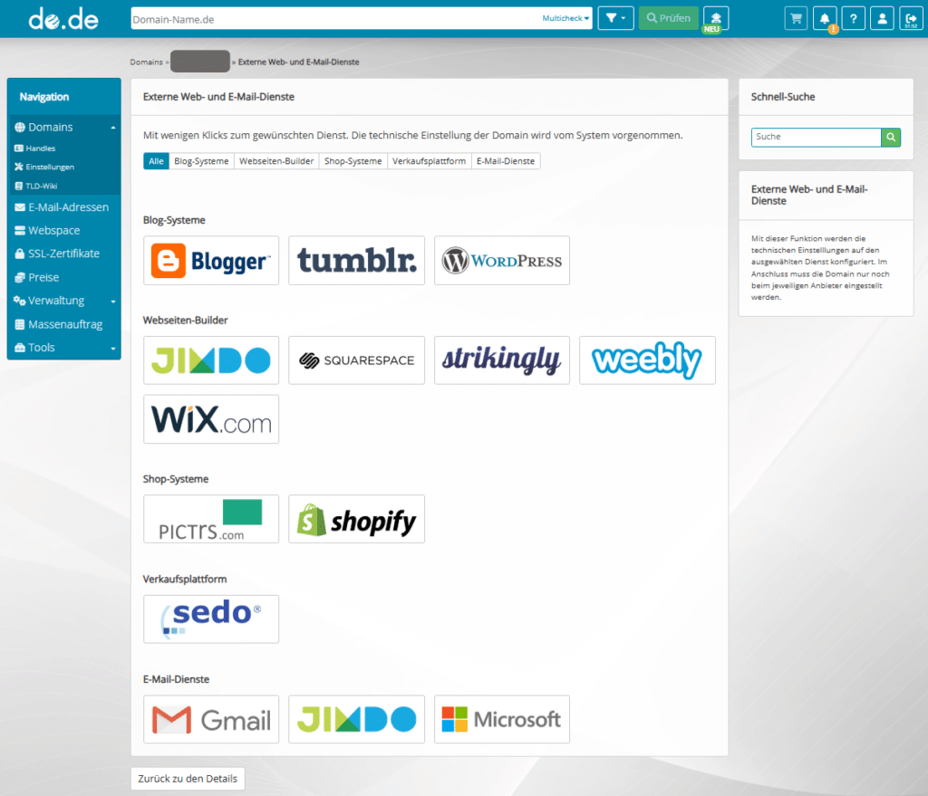 unterstützte Homepagebaukasten-Anbieter
