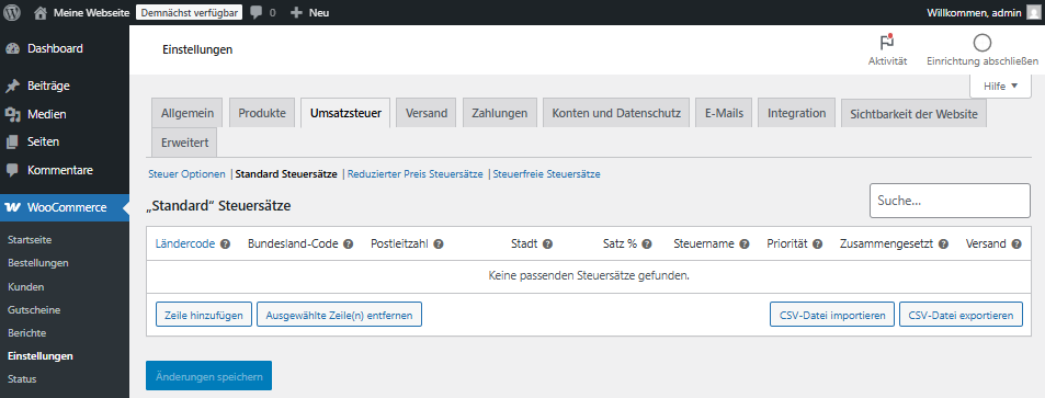 Übersicht von Steuerklassen in WooCommerce