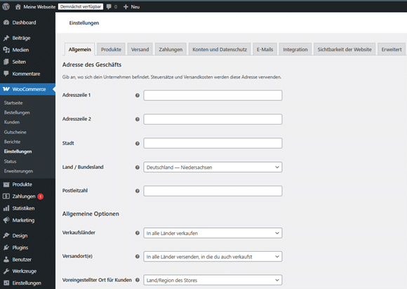 Übersicht der Konfigurationsmöglichkeiten in WooCommerce