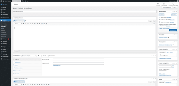 WooCommerce Detailübersicht - Neues Produkt