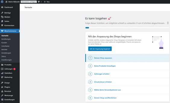 Oberfläche des WooCommerce Einrichtungsassistenten