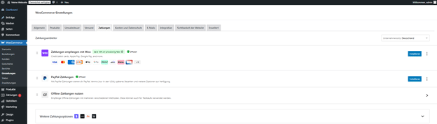 Übersicht verfügbarer Zahlungsmethoden in WooCommerce