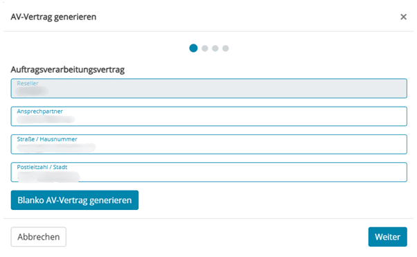 Eingabe der Details für einen neuen AV-Vertrag in do.de Interface