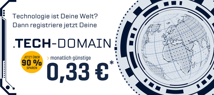 Promo-Banner .tech-Domain jetzt nur 33 Cent pro Monat
