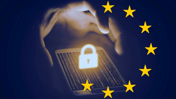dateschutz-icon über mobiltelefon mit eu-sternen