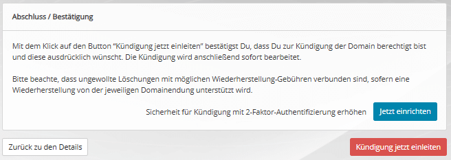 Screenshot Domainkündigung