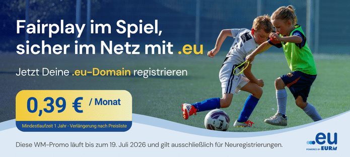 EU Promo-Banner WM26 - 39 Cent für neue .EU-Registrierungen