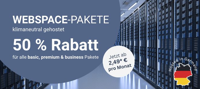 Promobanner Webspace mit 50% Rabatt ab 2,49 € im Monat